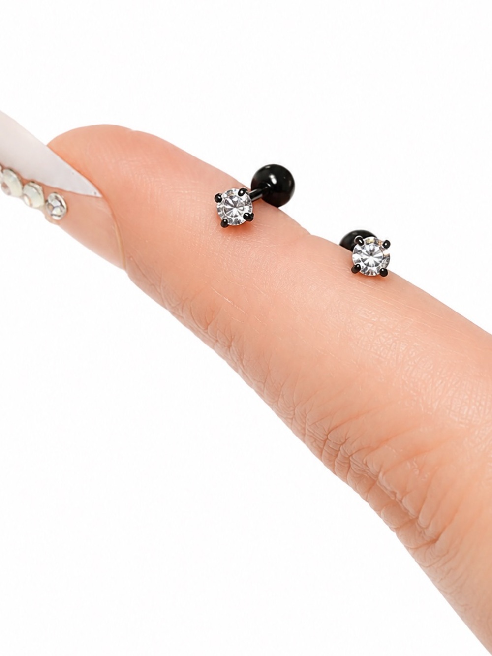 Black CZ Barbell Stud Cartilage Earrings Stainless Steel 18G 3mm - Picture 5 of 7
